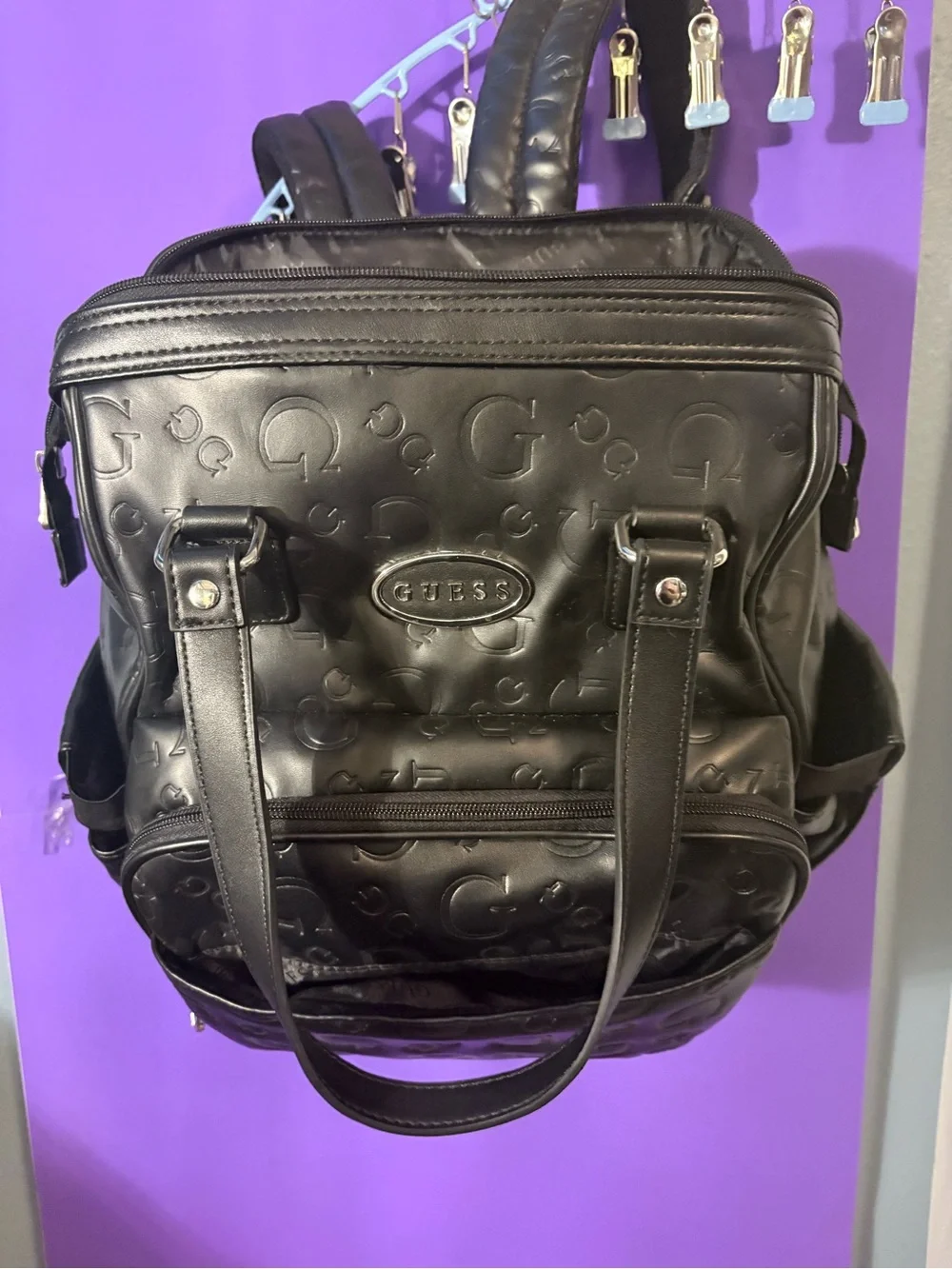 GUESS Black Embossed G Logo Laptop Tote